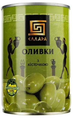 Оливки Ellada зелені з кісточкою 420 г